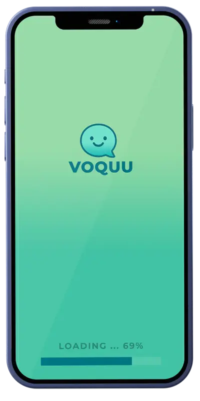 VOQUU AAC app welcome screen on smartphone